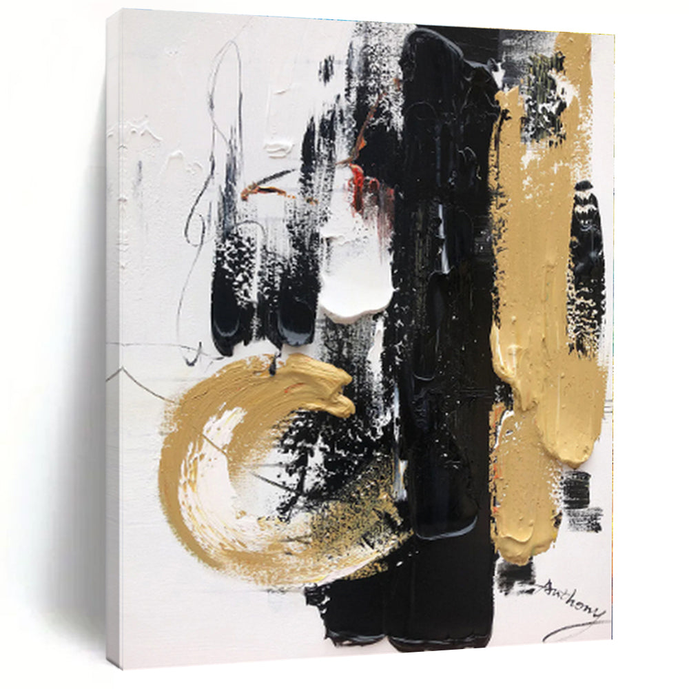 “Black - Gold - White Abstract” - Abstract Expressionist Art CT0509