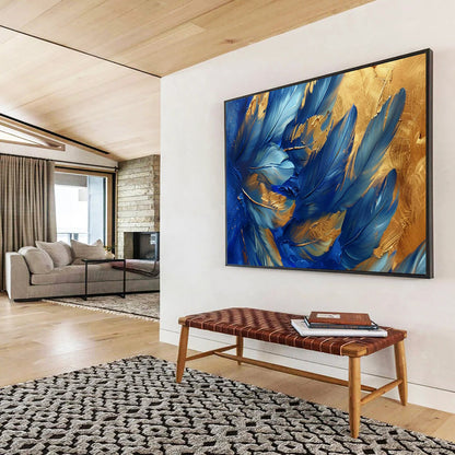 “Blue Feathers with Gold Accents” – Nature - Inspired Acrylic Painting CT1708