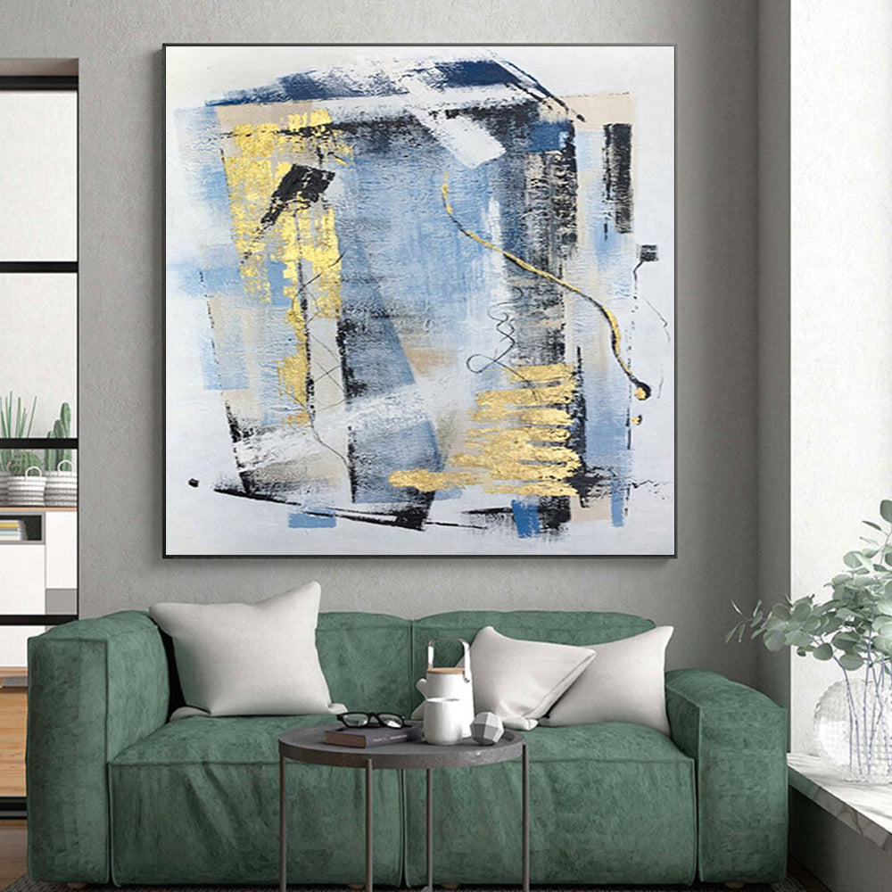 “Blue - Gold Geometric Abstraction” Abstract Acrylic Art CT0311