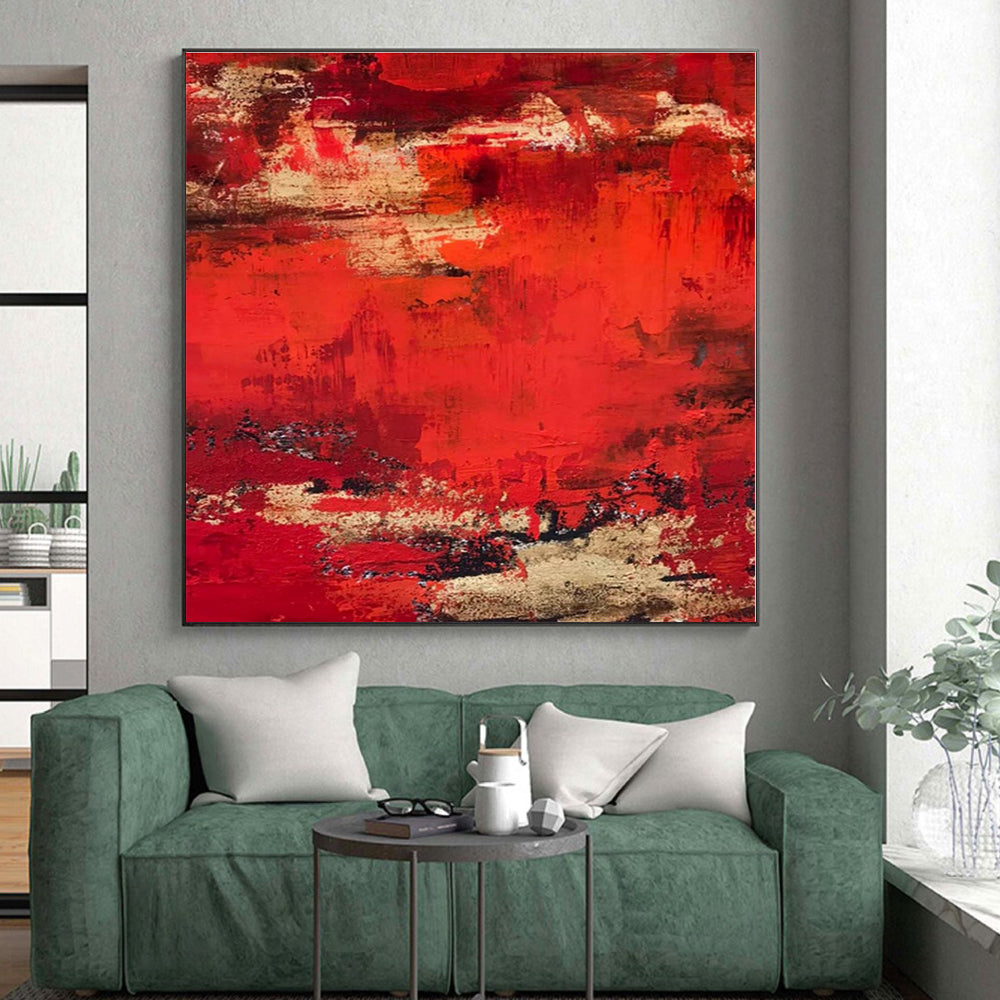 “Red - Gold Textured Abstraction” - Abstract Expressionist Art CT0472
