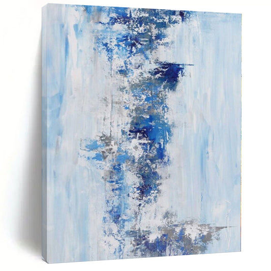 “Blue & Gray Waterfall” - Abstract Painting with Light Blue, Dark Blue, Gray CT0072
