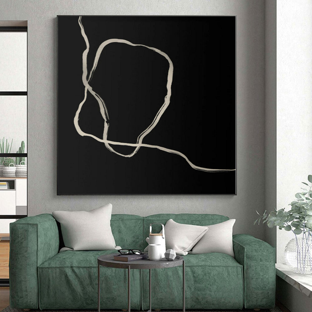 “Organic White Lines on Black” Abstract Acrylic Art CT0336