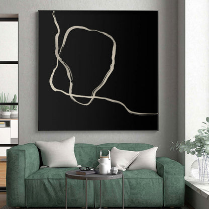 “Organic White Lines on Black” Abstract Acrylic Art CT0336