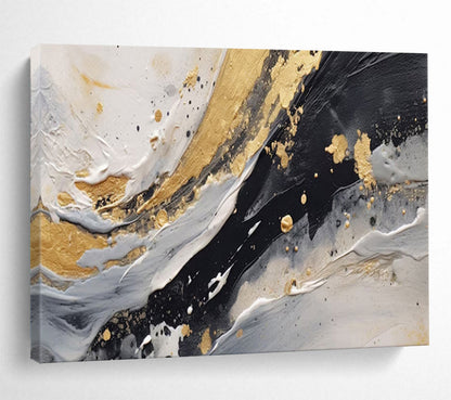 “Marbled Gold & Monochrome” – Abstract Textured Acrylic Painting CT1710