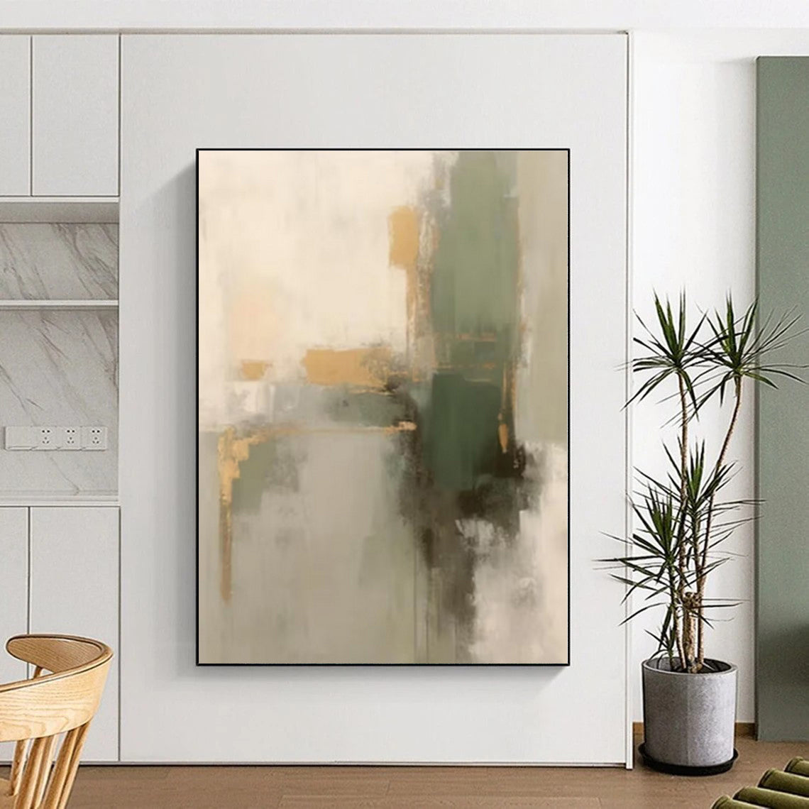 “Earthy Tones with Green and Gold”，Abstract Color - Blended Oil Painting CT0524