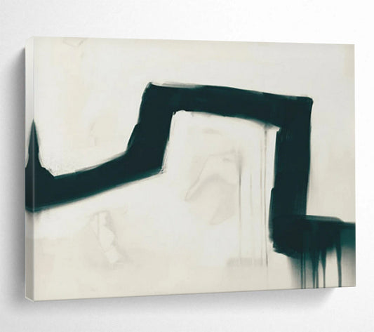 Black Curved Stroke on White - Expressive Acrylic Art CT1790