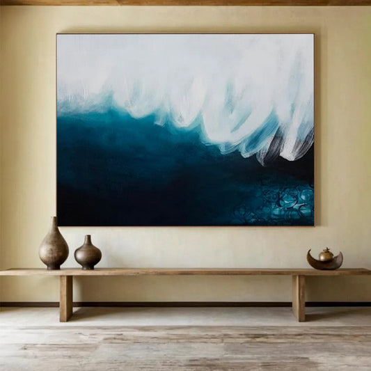 “Ocean’s Embrace” - Blues, whites; sweeping, fluid forms mimicking waves CT1498