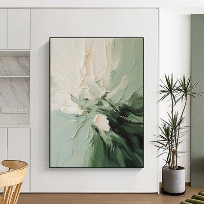 “White - Green Textured Floral”，Impasto Floral Art CT0624