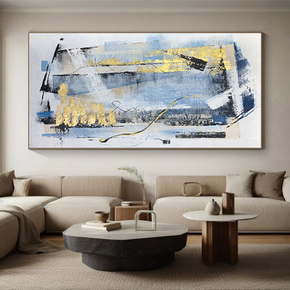 “Blue - Gold Geometric Abstraction” Abstract Acrylic Art CT0311