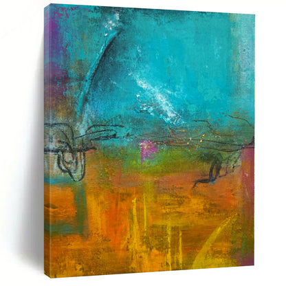 “Vibrant Terrain” - Abstract Painting with Teal, Green, Orange, Purple, Yellow CT0059