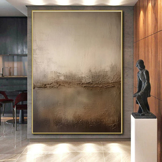 “Beige - Brown Textured Abstract”，Earth - Inspired Abstract Mixed - Media Art CT0573
