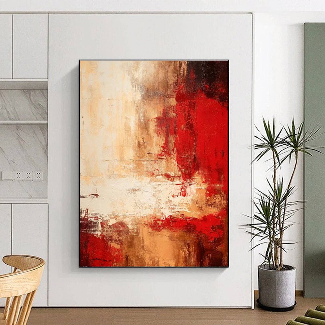 “Red - Beige Abstract Landscape” - Abstract Landscape Art CT0481