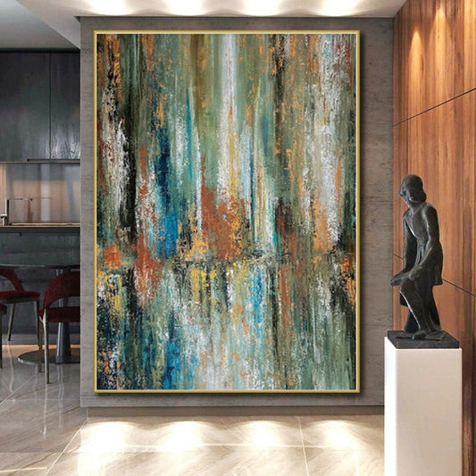 “Nature's Reflection” - Abstract Acrylic with Green, Blue, Orange, White CT0034