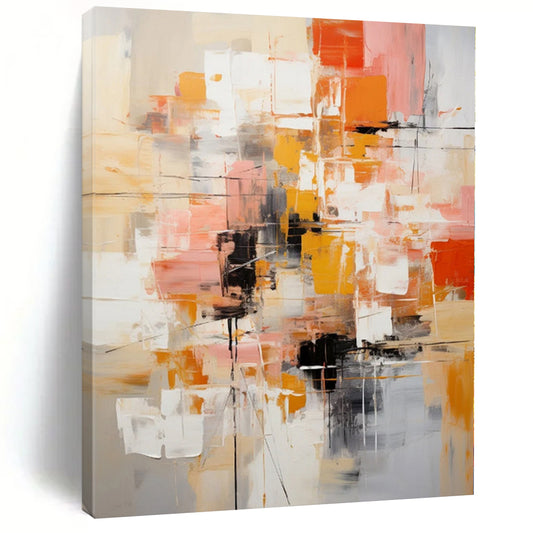 “Orange - pink Abstract Geometry” Cubist - Inspired Acrylic Art CT0225