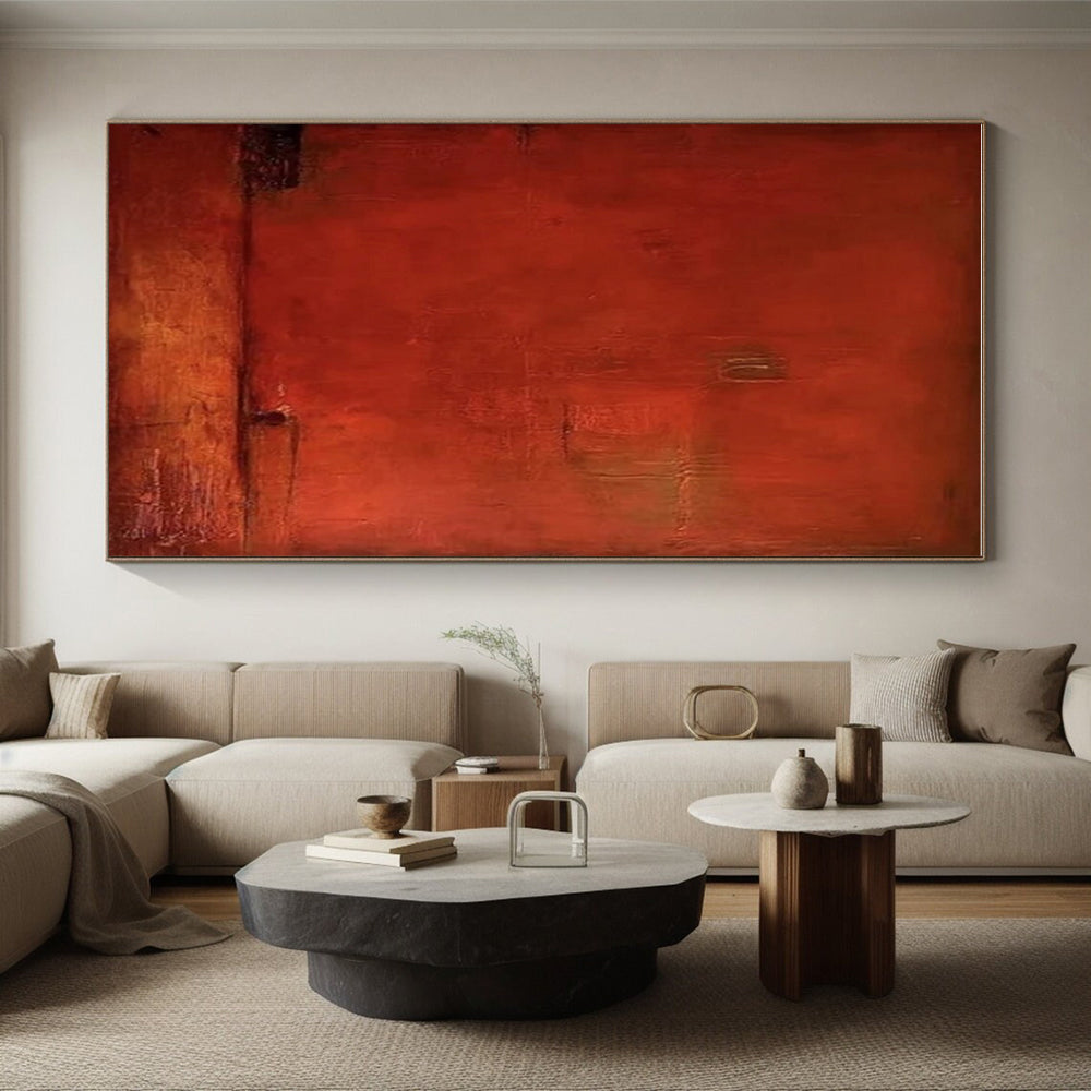 “Deep Red Textured Mystery”，Rustic Abstract Art CT0653