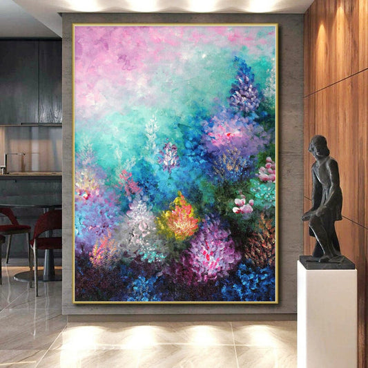 “Dreamy Flower Garden” - Abstract Art with Pink, Blue, Purple, Yellow, Green CT0065