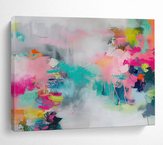 Colorful, abstract brushstrokes in pink, teal, and gray CT1682