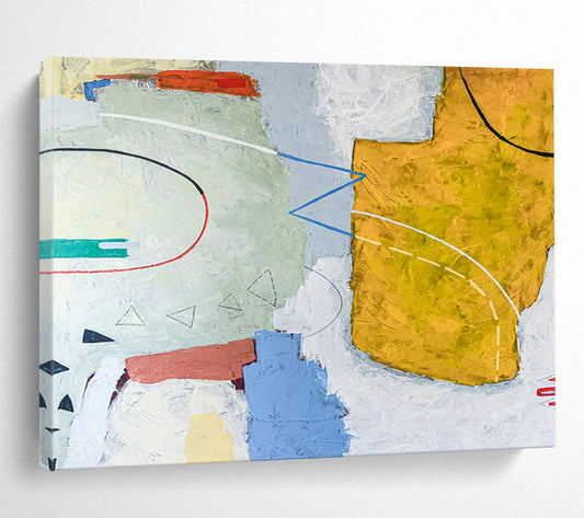 “Curved Lines and Color Patches in Pastels and Yellows” - Soft Abstract Acrylic Art CT1809
