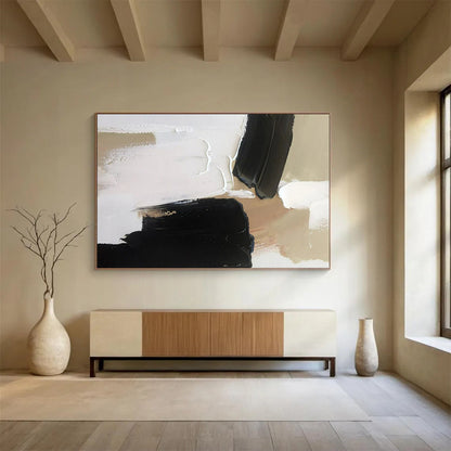 “Neutral Contrast” - Black, white, beige; thick black and beige blocks on white CT1569