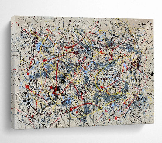 “Colorful Dripping Cacophony” - Black, white, yellow, red, blue; vibrant chaotic drips CT1589