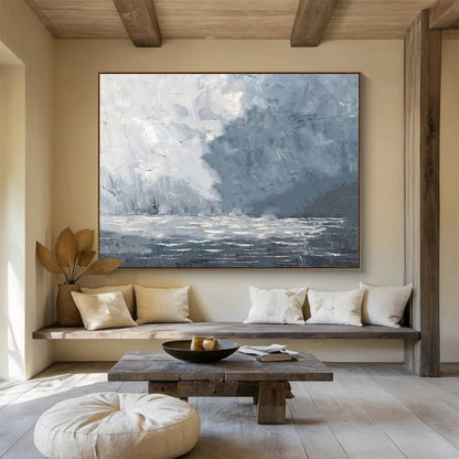 “Stormy Sea” - Shades of gray, white, blue; a dramatic, abstract stormy sea with choppy waves CT1550