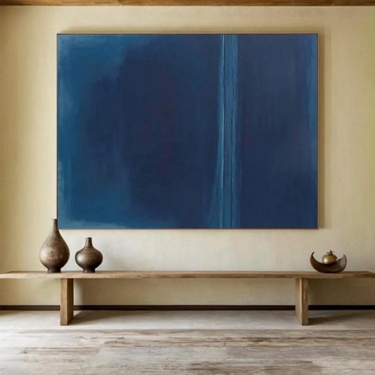 “Deep Blue Divide” - Shades of blue; a stark, vertical line splitting the canvas CT1495