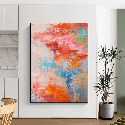 “Vibrant Abstract Chaos” - Abstract Work with Red, Orange, Blue, Pink, White CT0031