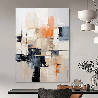 “Neutral and Orange Abstract Composition” Textured Acrylic Art CT0175