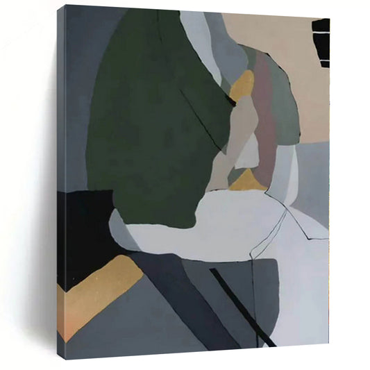 “Green - Grey Geometric Forms”，Geometric Abstract Painting CT0350