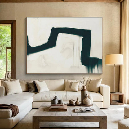 Black Curved Stroke on White - Expressive Acrylic Art CT1790