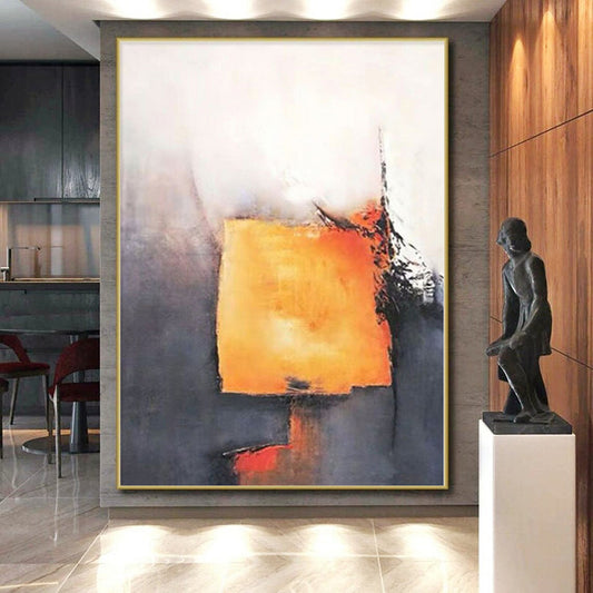 “Orange and Grey Abstract Form”，Abstract Minimalist Acrylic Art CT0591