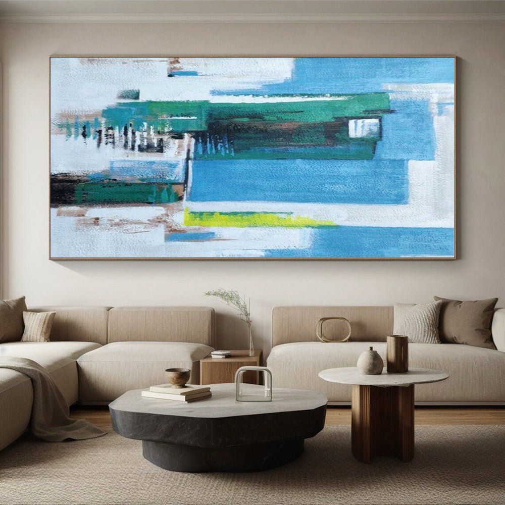 “Blue - Green Urban Abstraction” - Abstract Cityscape Art CT0465