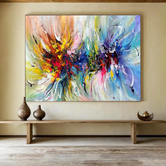 “Color Burst Flowers” - Colors like red, yellow, blue, and purple; freely blooming abstract flower clusters with flexible lines CT1529