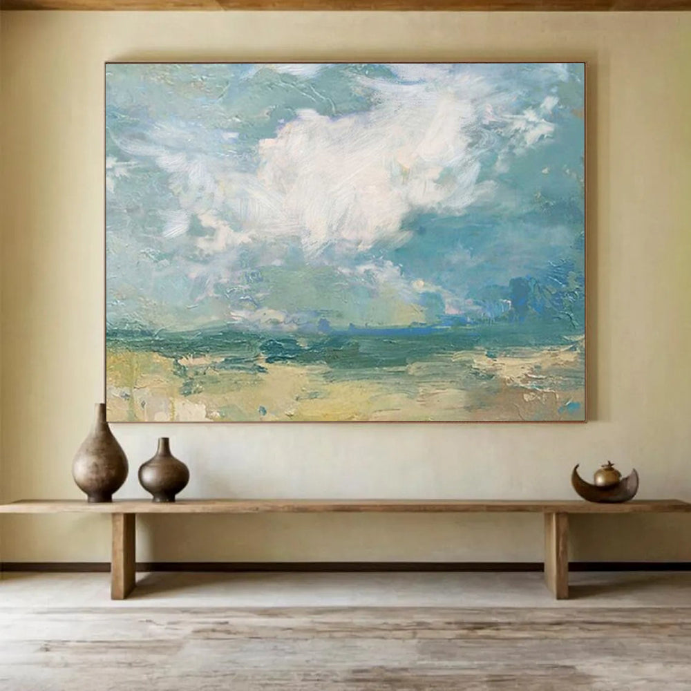 Abstract landscape with soft blue, green, and beige tones CT1663
