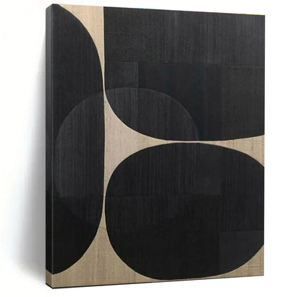 “Black Circles & Beige - Gold Weave”，Hard - Edge Abstract Art CT0595