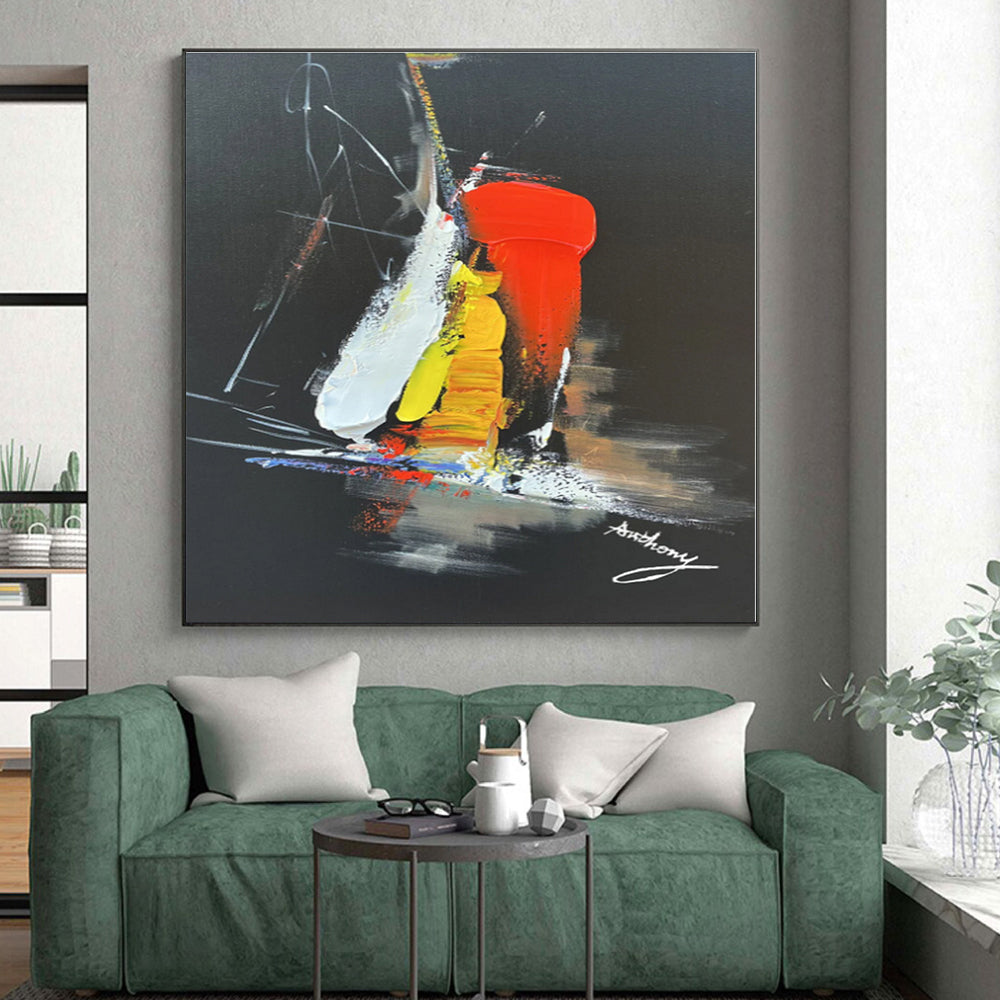“Vibrant Colors on Black Backdrop”，Abstract Expressionist Acrylic Painting CT0515