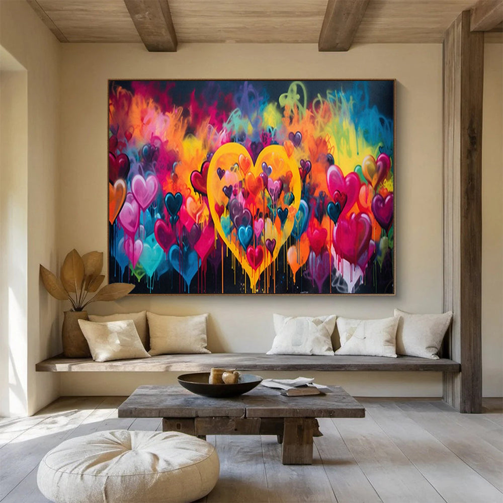 “Colorful Heart Graffiti” - Brights, pinks, purples, yellows; vibrant, dripping heart graffiti CT1630