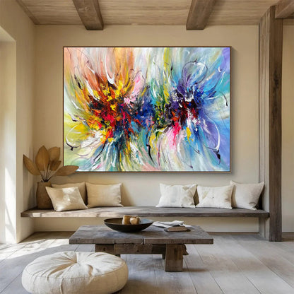 “Color Burst Flowers” - Colors like red, yellow, blue, and purple; freely blooming abstract flower clusters with flexible lines CT1529