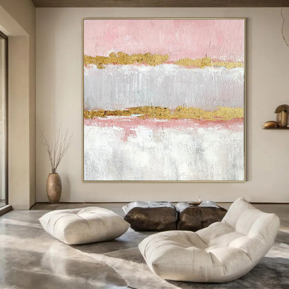 “Pink - Gray - Gold Striped Abstract” Minimalist Acrylic Art CT0207