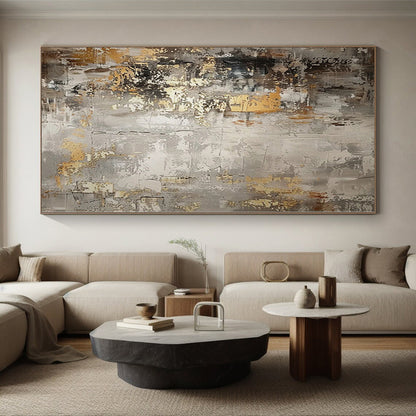 “Aged Gold & Gray” - Abstract Painting with Gray, Gold, Brown CT0086
