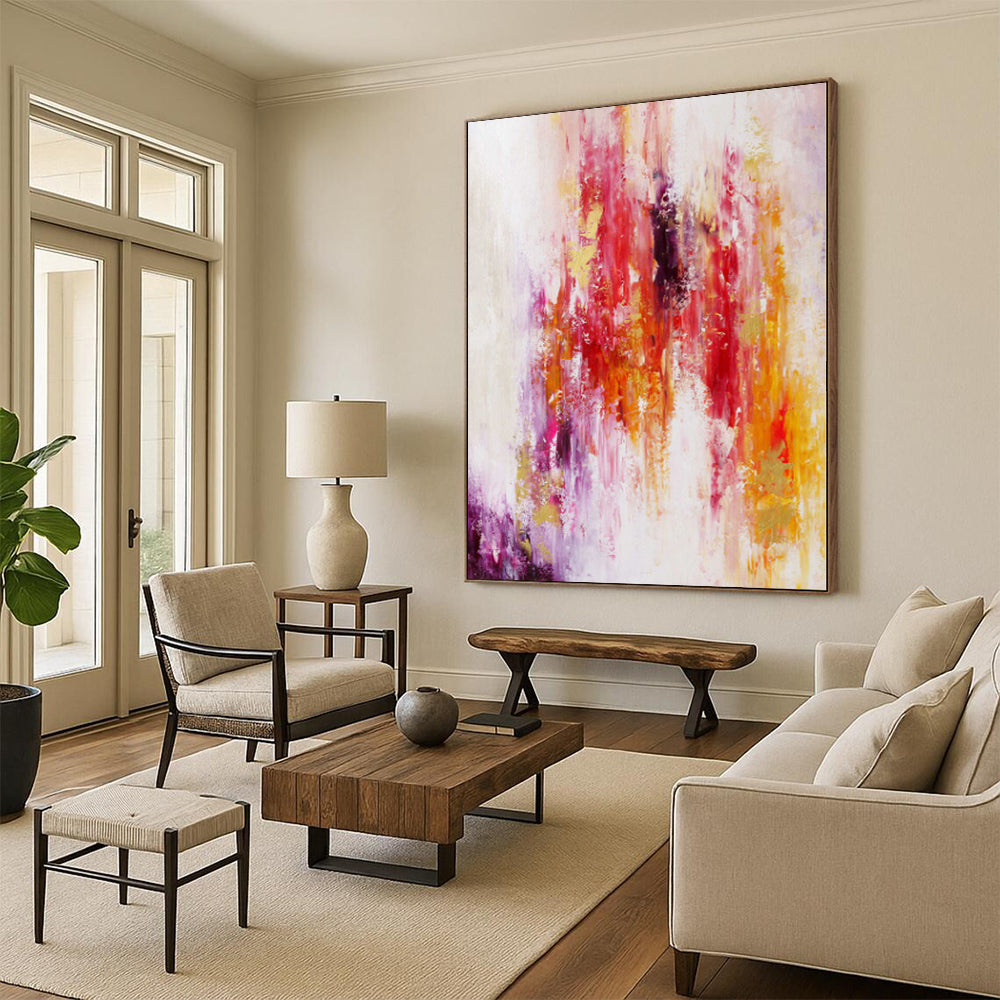 “Color Cascade” - Abstract Work with Red, Yellow, Purple, Pink, White CT0060