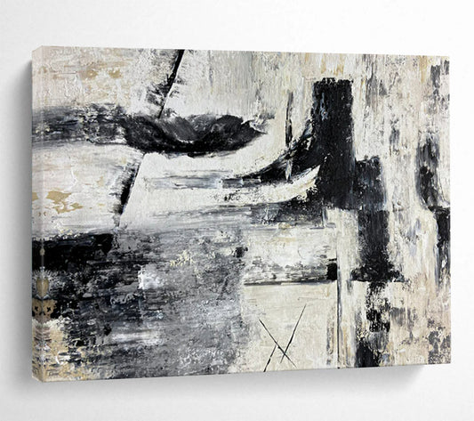“Industrial Rhythm” – Black, white, gray with rough, intersecting acrylic shapes CT1692
