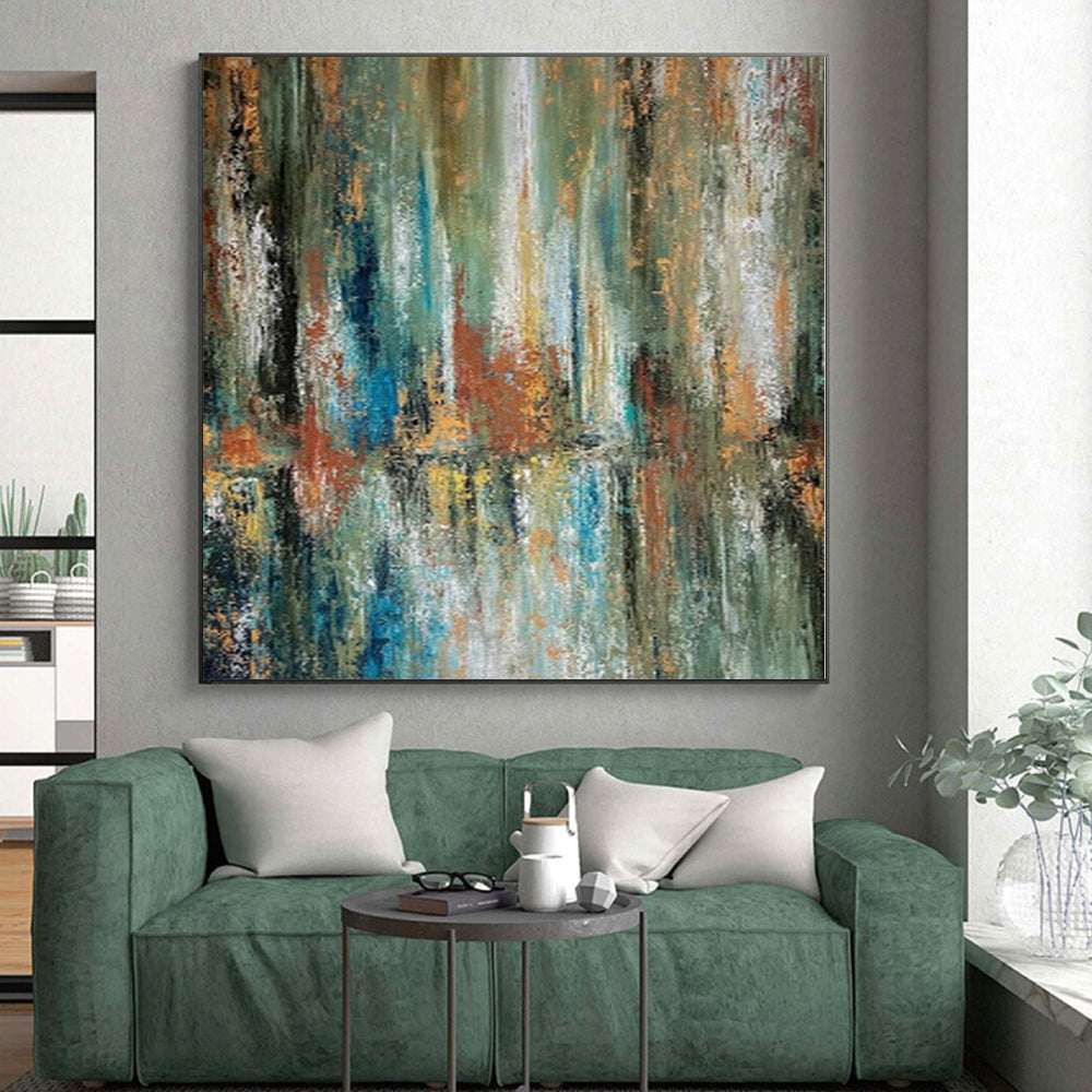 “Nature's Reflection” - Abstract Acrylic with Green, Blue, Orange, White CT0034