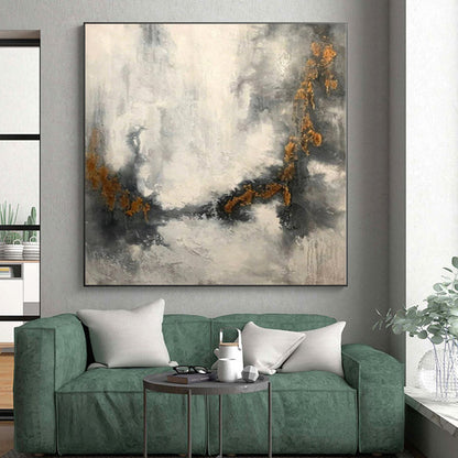 “Grey - White Abstract with Gold Veins”，Ethereal Abstract Painting CT0378