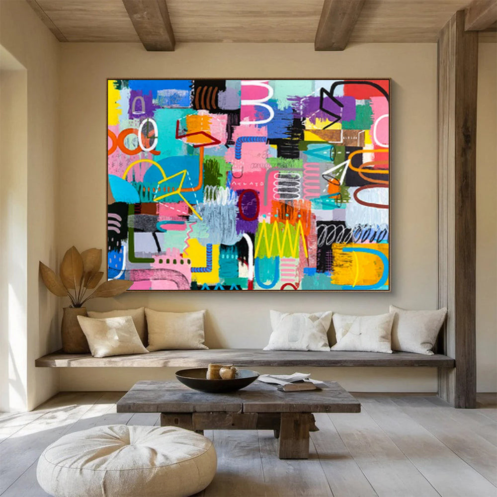 “Whimsical Color Doodles in Bright Hues” - Lively Abstract Acrylic Mural - Style Art CT1811