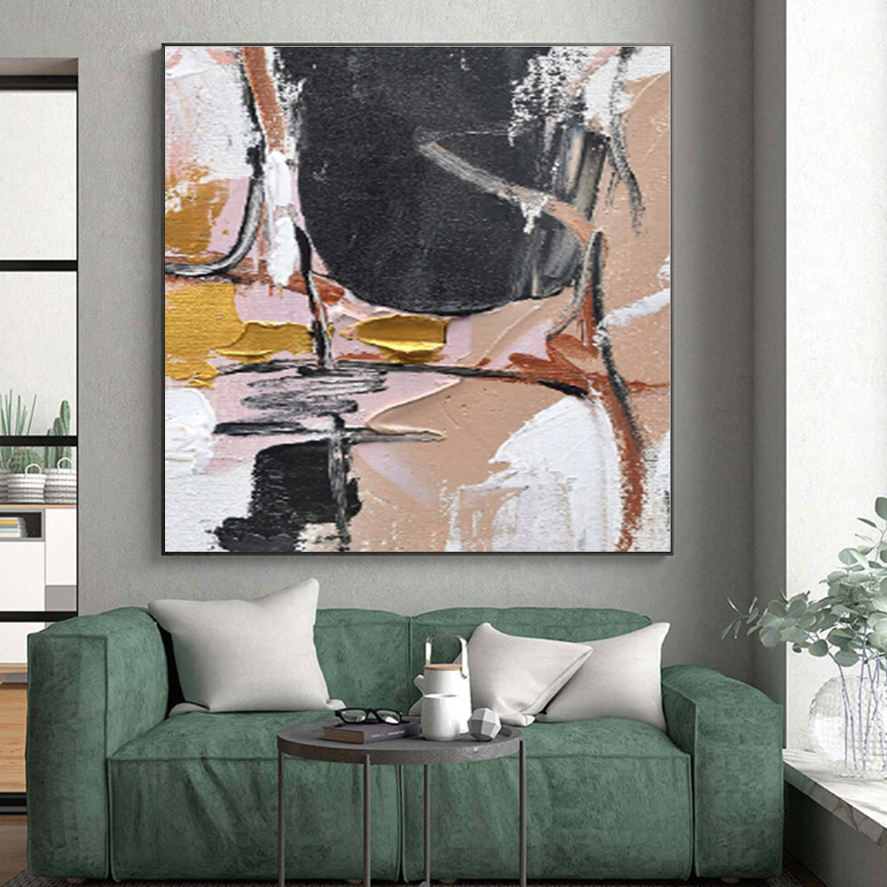 “Pink - Gold Abstract Textures”，Abstract Impasto Acrylic Painting CT0560