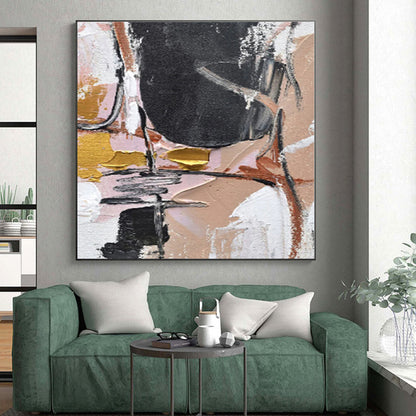 “Pink - Gold Abstract Textures”，Abstract Impasto Acrylic Painting CT0560