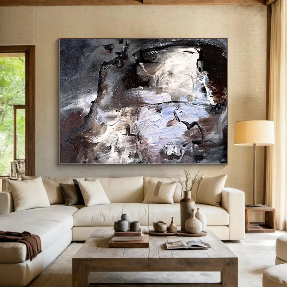 “Shadowed Faces” - Abstract Art with Gray, Brown, White, Blue CT0048