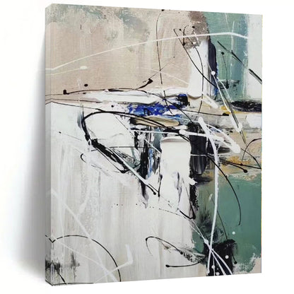 “Black - White - Green Abstract Chaos” Expressionistic Acrylic Art CT0202