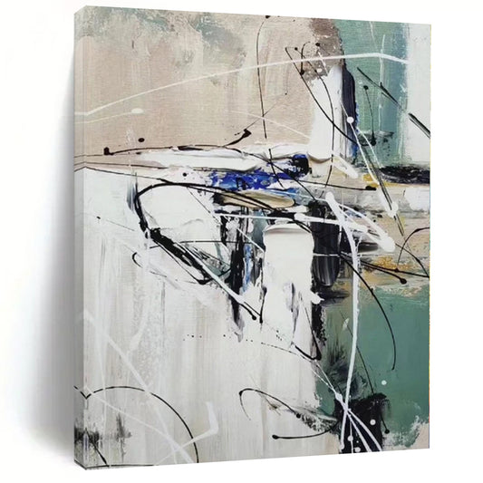 “Black - White - Green Abstract Chaos” Expressionistic Acrylic Art CT0202